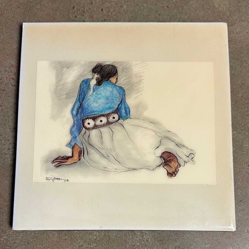R. C. Gorman 8x8 Art Tile Seated Navajo Woman 1976 Signed - Picture 1 of 5